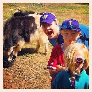 Spending time with my niece, Amelia, and my nephew, Luca, with some yaks in Colorado.